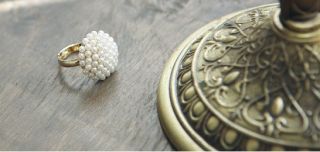 F4545 New Mushroom White Pearl Ring Size7 9(Adjustable)