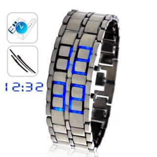 Blue LED Edelstahl Armbanduhr Digital Lava Style P602#