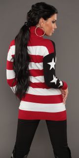 SEXY STRICK PULLOVER LONGPULLI MIT US FLAGGE ROT/WEISS GR 36/38 #P607
