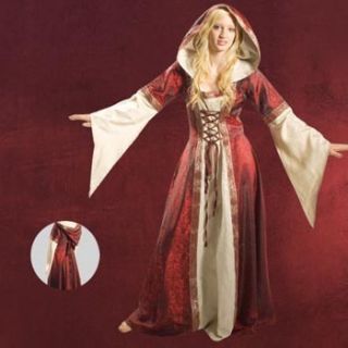 Kapuzenkleid Mittelalter Kleid, zweifarbig (nat/bord), Schnürung