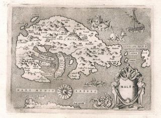 1576   Kupferstich map Karte Porcacchi Porro Malta Island etching