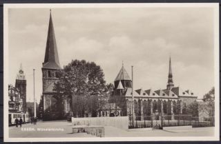 Alte AK Essen Münsterkirche Straßenbahn 1930, Foto PK, Kirche