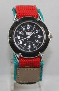 Moderne Klettband Uhr Klettverschluß Sport Uhr Rot Türkis Neu