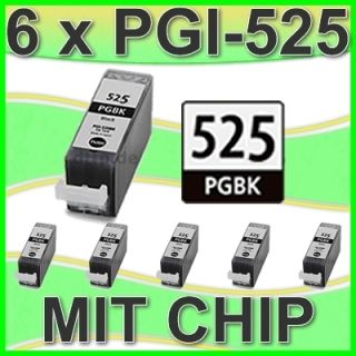 6x PGI 525BK DRUCKER PATRONE +CHIP PIXMA IP4800 MG5100 MG5200 MG6100