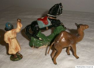 Krippenfiguren Weihnachtskrippe aus Masse Treiber Kamel Pferd rar 707