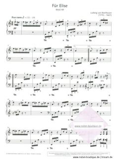Klavier Noten  BEETHOVEN Für Elise leichte Mittelstufe