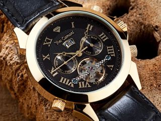 Yves Camani Herrenuhr Autoamtik Navigator Gold Schwarz Armbanduhr Uhr