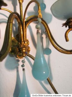 Jugendstil Wandlampe aus Messing, mit tollen Glastropfen in blau, top