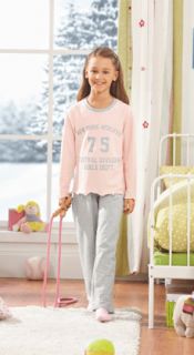 Mädchen Schlafanzug Pyjama rosa grau 146/152