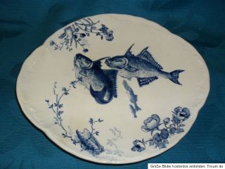 Villeroy & Boch Mettlach, Fischplatte, Teller, blau, antik, Fische
