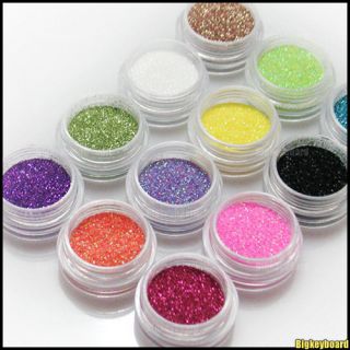12pcs Color Glitter Powder Dust Nail Art Tip Decoration