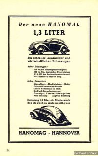 Hanomag 1,3 Liter viel Ähnlichkeit mit VW Käfer KdF Wagen Orig