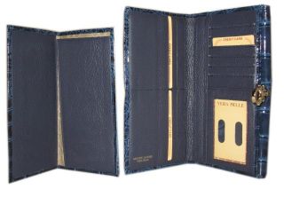 Echt Leder Damen Geldbörse Portemonnaie Brieftasche blau kroko lack