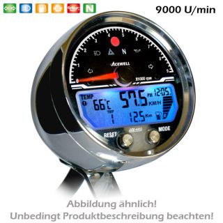 Digitalinstrument ACE 4467AC alu chrom Tachometer Drehzahlmesser 9000
