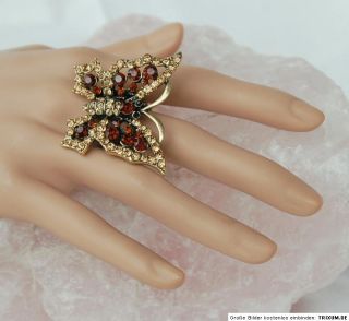 3D Schmetterling gold braun Strass XXL ca 3x4 cm uni Ring Größe 100%