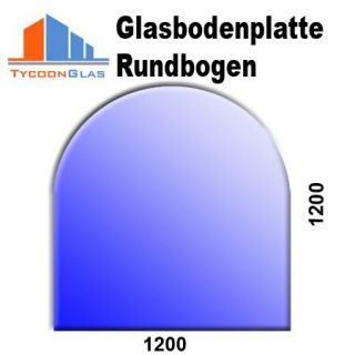 Glasplatte Bodenplatte Funkenschutzplatte 1200x1200 8mm Rundbogen