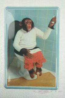 Blechschild Affe auf dem Klo 20x30 cm Schimpanse Dekoschild Toilette