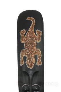 100 cm Wandmaske Schwarz mit Gecko Handgeschitzt Afrika Deko Maske