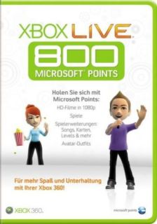 Xbox Live 800 Points Microsoft Karte Code 360 Punkte