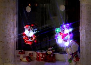 Fenstersilhouette Schneemann LED Deko Weihnachten Advent mit Saugnapf