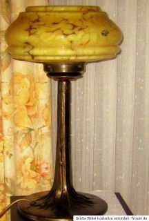 excelente TISCH LAMPE bernsteinfarbener, marmorierter Glas   SCHIRM