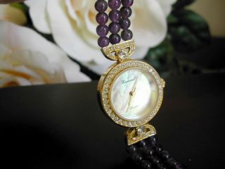 Armbanduhr Damenuhr mit lila Amethyst Perlen & Perlmutt*LUCORAL Ladies