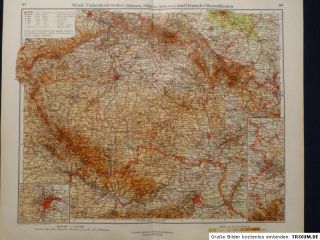 Landkarte westl. Tschechoslowakei mit Böhmen, Mähren, Schlesien