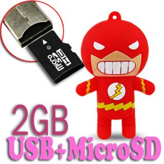 2GB microSD HC+USB KARTENLESER/ADAPTER 3D SUPERHELD ROTER BLITZ