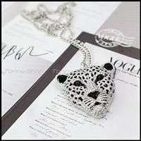 Halskette Leopard Anhänger Gepard Strass Damen necklace 2 Farbe Lange