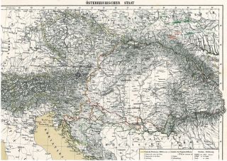Historische alte Landkarte KuK ÖSTERREICH UNGARN 1869