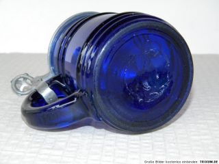 ca.0,2 Liter Biedermeier BIERKRUG aus Kobalt Glas Zinndeckel Holzform