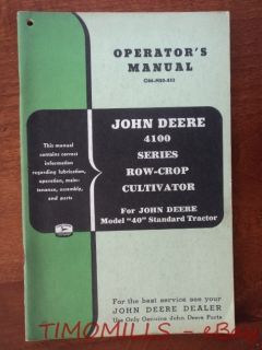 Deere Operator Manual 4100 Row Crop Cultivator 40 Tractor OM N20 853