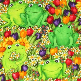 Timeless Treasures Frogs in the Garden Green Cotton Quilt Quilting
