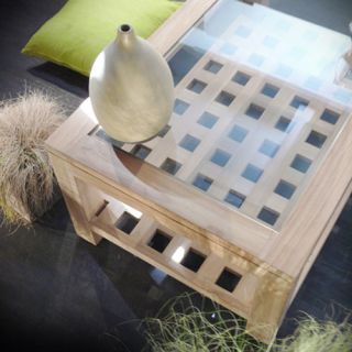 Couchtisch Tisch Wohnzimmer Teak rechteckig mit Glas Glasplatte 60x60