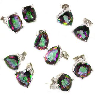 Round Oval 3.6 6ct Rainbow Topas Earrings Ohrstecker 925 Silber