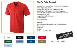 James & Nicholson Herren Polo Shirt Pocket Tasche S 3XL