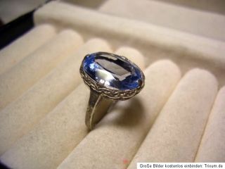 935 Silber Jugendstil Ring mit prächtig funkelndem Blautopas