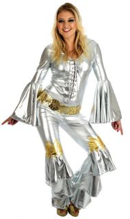 Kostüm Abba Silber Tanzkönigin Damen 1970er Jahre Verkleidung XS S M