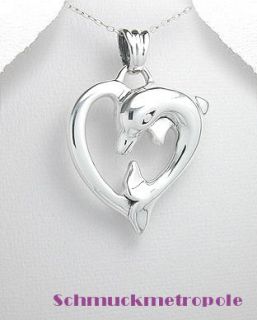 Großer Delfin Herz Anhänger 925 Silber Herzanhänger
