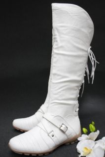 Weiße Stiefel leicht gefüttert ohne Absatz Schuhe Stiefeln Boots gr
