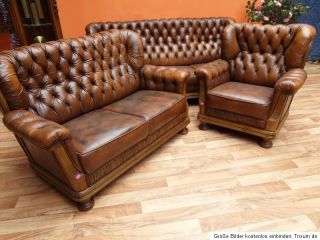 ANTIK Couch Garnitur ECHT Leder Eiche Massiv Couchtisch Sofa