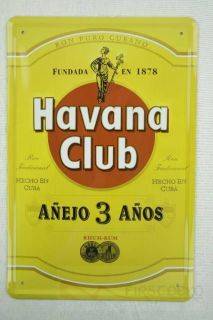 Blechschild, Rum aus Cuba von Havana Club 3 Jahre, Gelb, 20x30 cm Bar