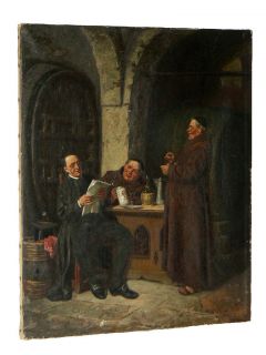 Gemälde August Kraus; Mönche im Weinkeller um 1900