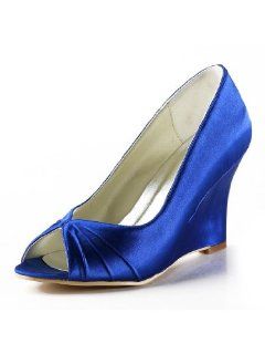 Peep Toe Wedge Ruching Satin Wedding Evening & Party Shoes Shoes