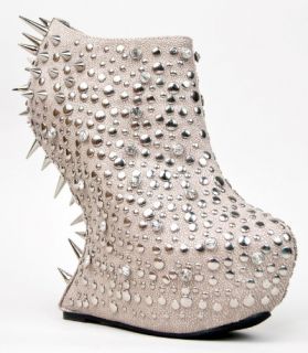 Studded Spike Deatil Curved Heel Less Wedge Ankle Boot Bootie: Shoes