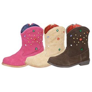 Tan Mid Calf Jeweled Cowboy Side Zipper Boot Girls 7 4 IM Link Shoes