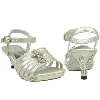 Cross Rhinestones High Heel Silver Sandals Pageant toddler/youth shoes