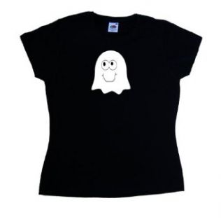 Happy Ghost Halloween Black Ladies T Shirt: Clothing