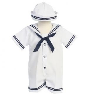 Lito Baby Boys White Navy Sailor Romper Hat Outfit Set 3M