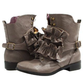 My Boo Ruffle Lace Up Military Ankle Boots GRAY Shoes